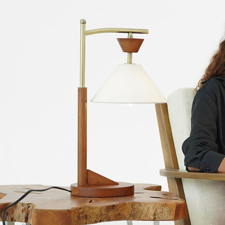 Dreamlight Table Lamp, Brown Solid Wood Base with Elegant Cone Linen Shade by Ashcroft Imports at Eve Furniture
