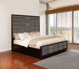 Durango Gray and Smoked Peppercorn Upholstered Eastern King Bed by Coaster at Eve Furniture