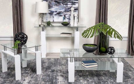 Dyer Rectangular Glass Top Coffee Table With Shelf White by Coaster at Eve Furniture