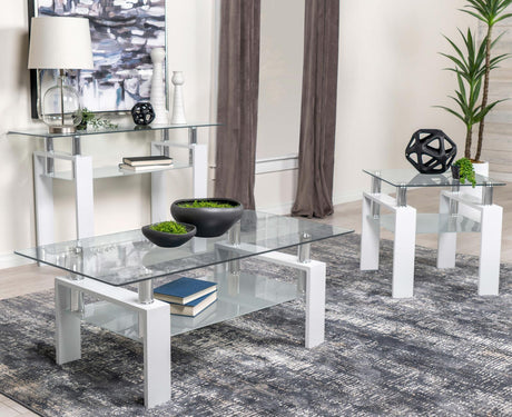 Dyer Rectangular Glass Top Coffee Table With Shelf White by Coaster at Eve Furniture