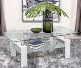 Dyer Rectangular Glass Top Coffee Table With Shelf White by Coaster at Eve Furniture
