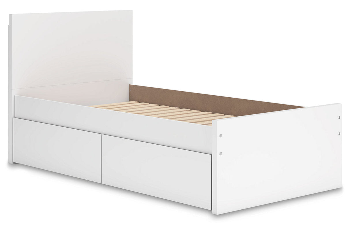 Onita White Twin Panel Platform Bed with 1 Side Storage