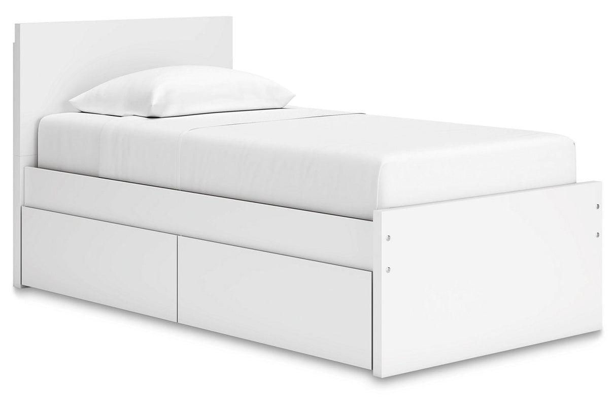 Onita White Twin Panel Platform Bed with 1 Side Storage