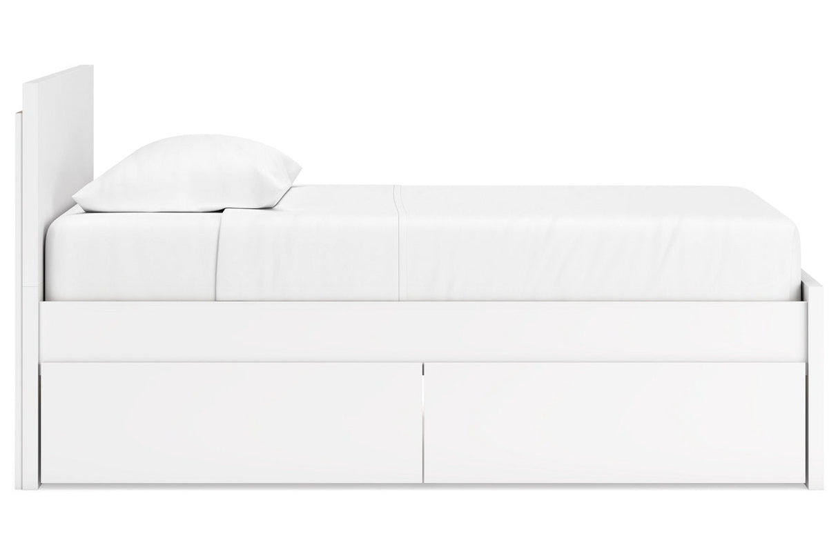 Onita White Twin Panel Platform Bed with 1 Side Storage