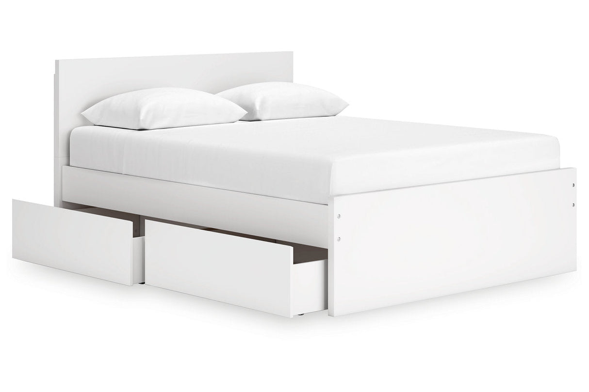 Onita White Queen Platform Bed with 1 Side Storage