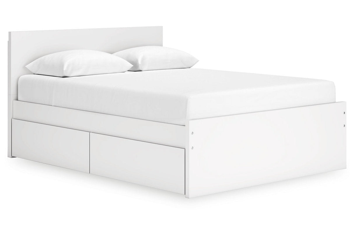 Onita White Queen Platform Bed with 1 Side Storage