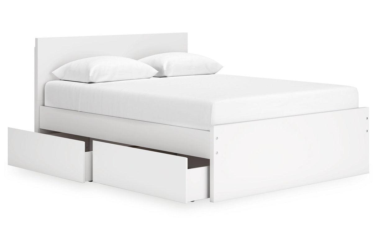 Onita White Queen Platform Bed with 2 Side Storage