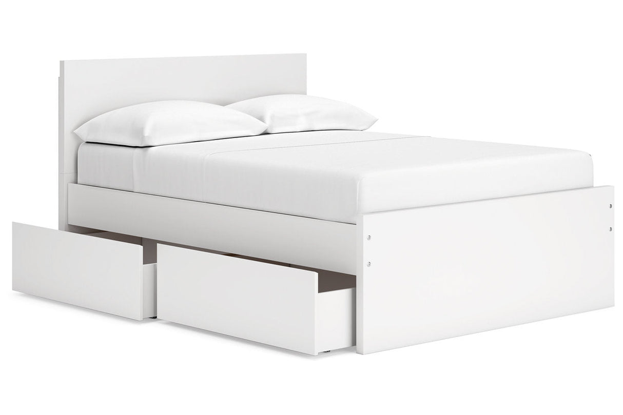 Onita White Full Panel Platform Bed with 1 Side Storage