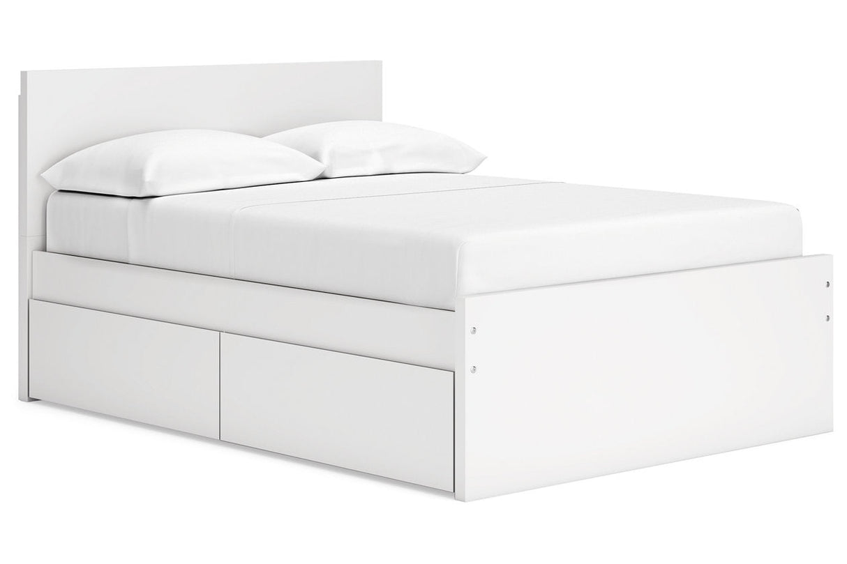 Onita White Full Panel Platform Bed with 1 Side Storage