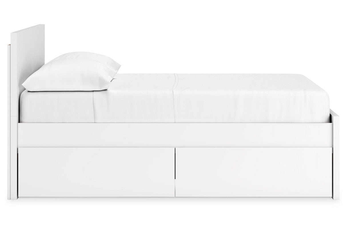 Onita White Full Panel Platform Bed with 1 Side Storage