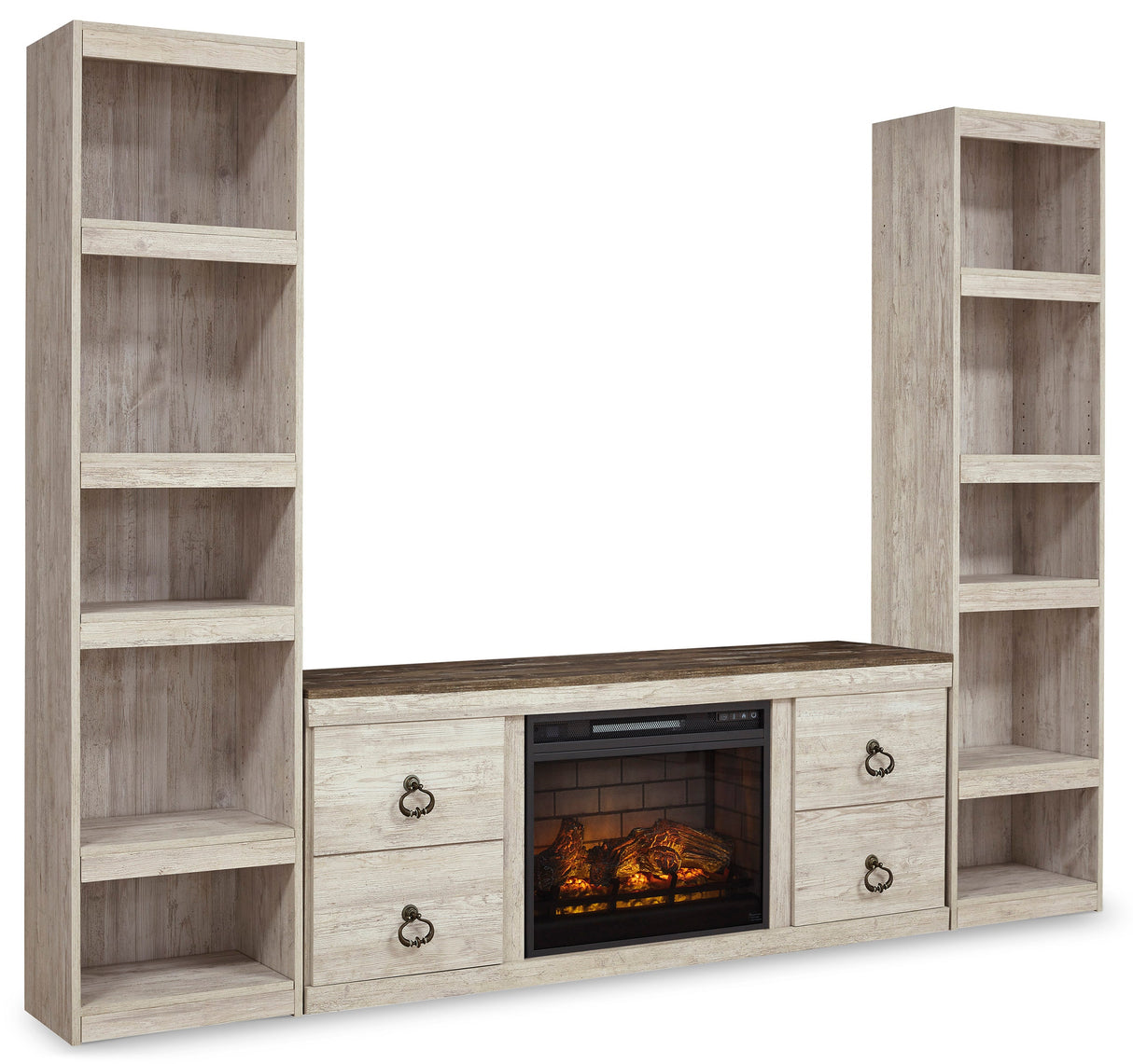 Willowton Whitewash 3-Piece Entertainment Center with Electric Fireplace