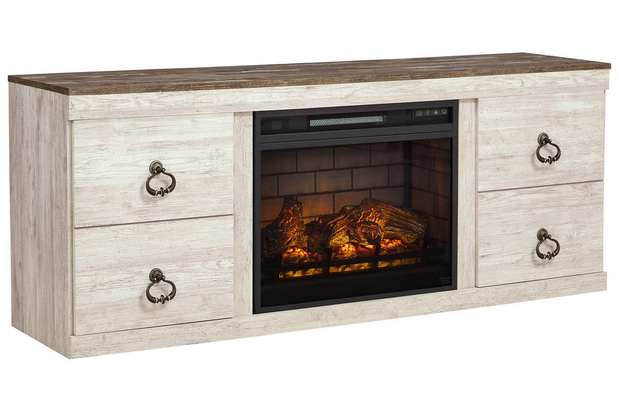 Willowton Whitewash TV Stand with Electric Fireplace