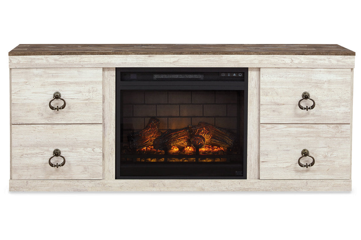 Willowton Whitewash 4-Piece Entertainment Center with Electric Fireplace