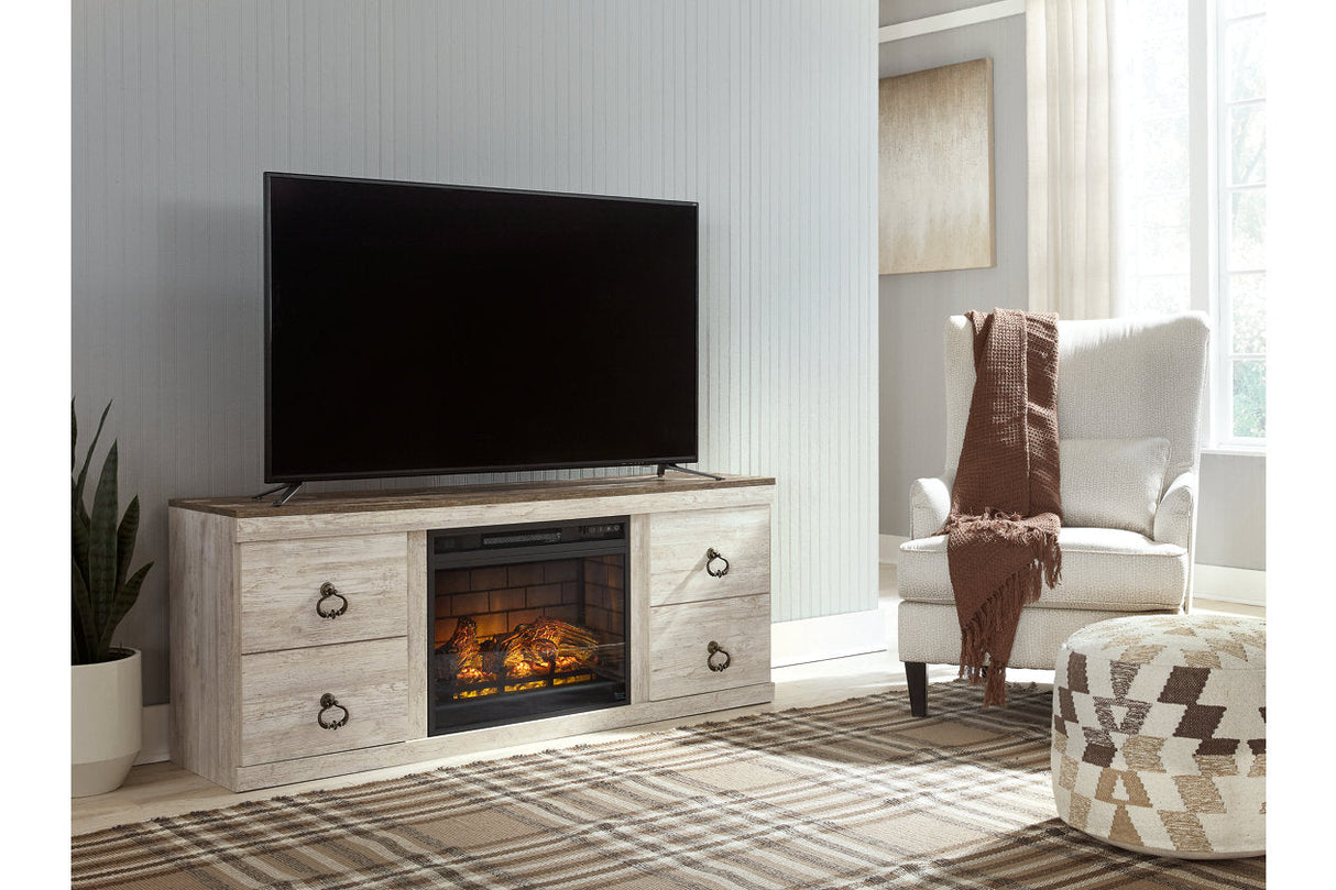 Willowton Whitewash TV Stand with Electric Fireplace