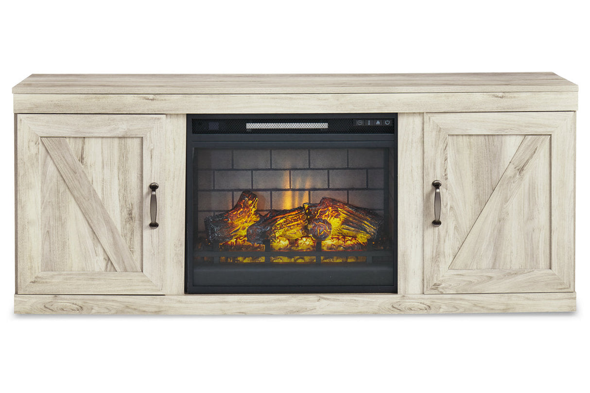 Bellaby Whitewash 4-Piece Entertainment Center with Electric Fireplace