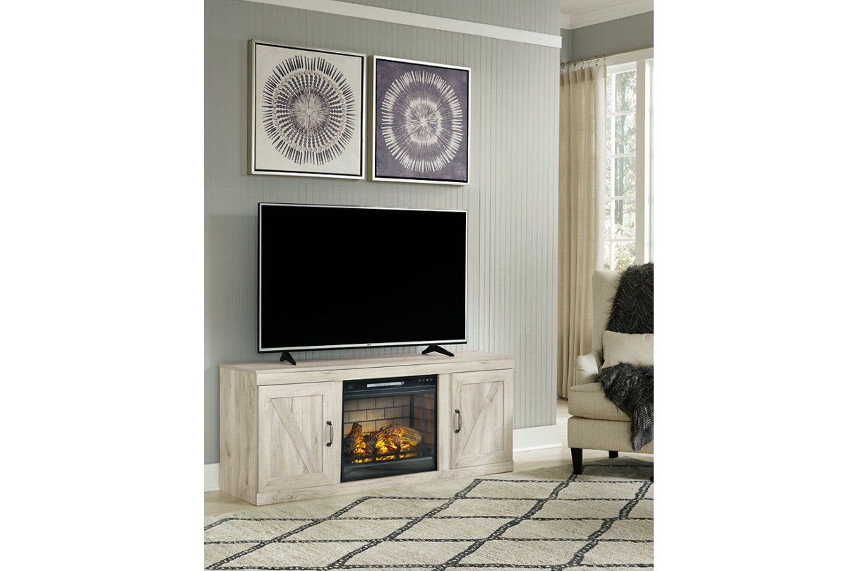 Bellaby Whitewash 4-Piece Entertainment Center with Electric Fireplace