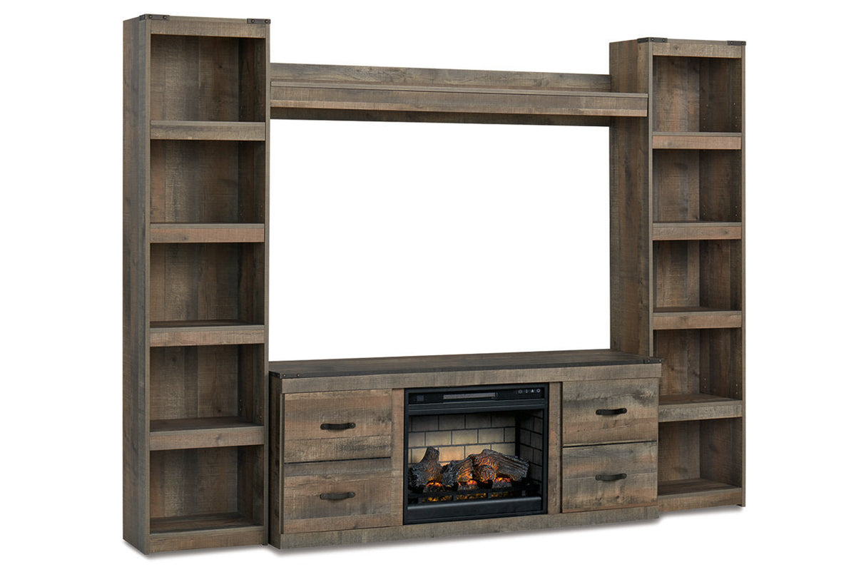 Trinell Brown 4-Piece Entertainment Center with Electric Fireplace