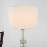 Echo Brushed Nickel Table Lamp with On/Off Switch Clear Glass Body Metal Base by Ashcroft Imports at Eve Furniture