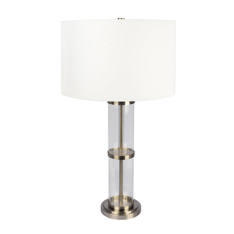 Echo Brushed Nickel Table Lamp with On/Off Switch Clear Glass Body Metal Base by Ashcroft Imports at Eve Furniture