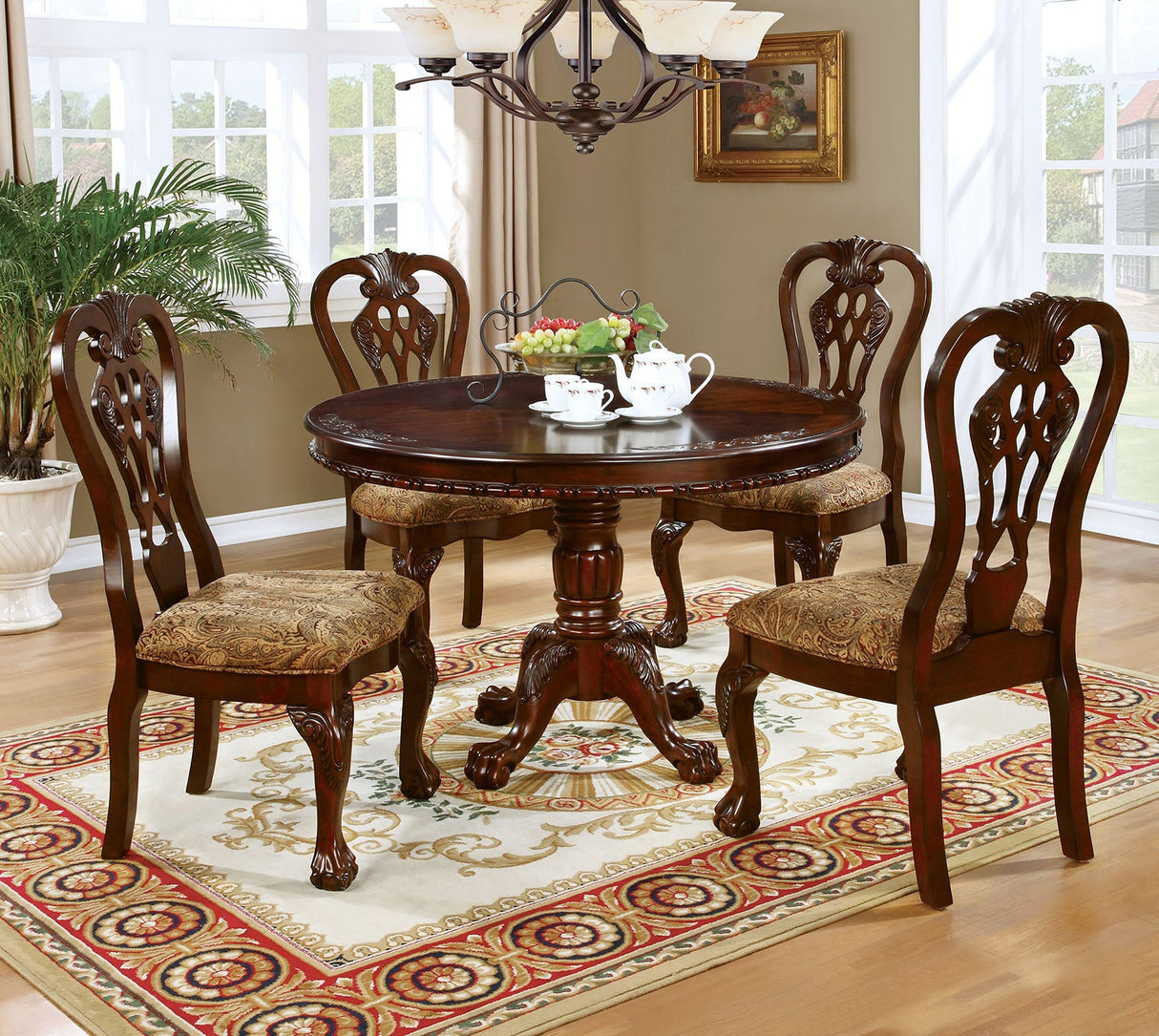 Elana Brown Cherry 5 Pc Round Dining Table Set by Furniture of America at Eve Furniture