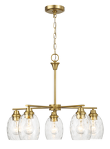 Elegance Five Lights Linear Arms with Golden Brass Finish Chain Chandelier 24"W × 8.5"H with Clear Water Glass by Ashcroft Imports at Eve Furniture
