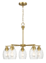 Elegance Five Lights Linear Arms with Golden Brass Finish Chain Chandelier 24"W × 8.5"H with Clear Water Glass by Ashcroft Furniture at Eve Furniture