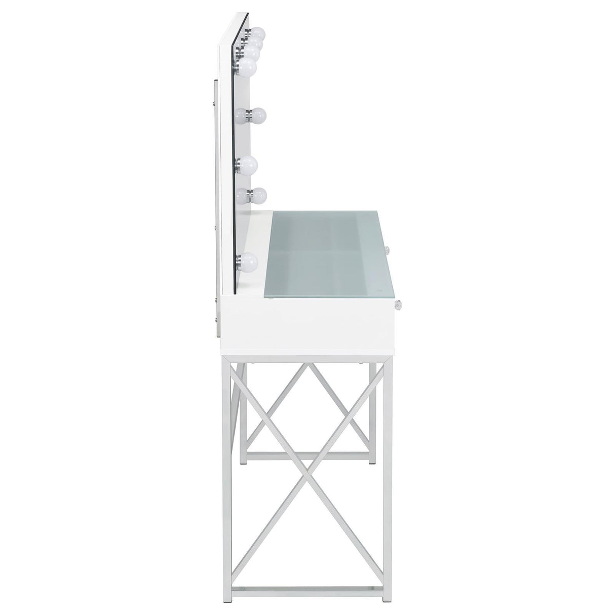 Eliza White and Chrome 2-piece Vanity Set with Hollywood Lighting by Coaster at Eve Furniture