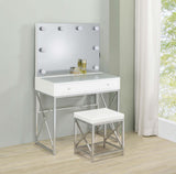 Eliza White and Chrome 2-piece Vanity Set with Hollywood Lighting by Coaster at Eve Furniture
