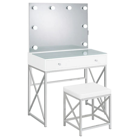 Eliza White and Chrome 2-piece Vanity Set with Hollywood Lighting by Coaster at Eve Furniture
