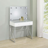 Eliza White and Chrome 2-piece Vanity Set with Hollywood Lighting by Coaster at Eve Furniture
