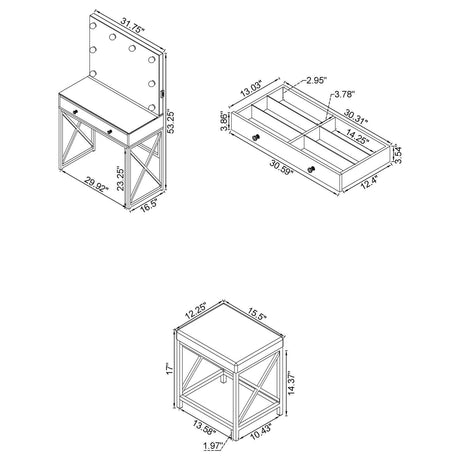 Eliza White and Chrome 2-piece Vanity Set with Hollywood Lighting by Coaster at Eve Furniture