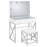 Eliza White and Chrome 2-piece Vanity Set with Hollywood Lighting by Coaster at Eve Furniture
