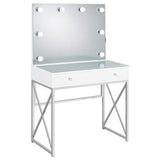 Eliza White and Chrome 2-piece Vanity Set with Hollywood Lighting by Coaster at Eve Furniture