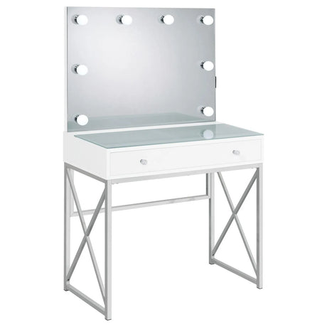 Eliza White and Chrome 2-piece Vanity Set with Hollywood Lighting by Coaster at Eve Furniture