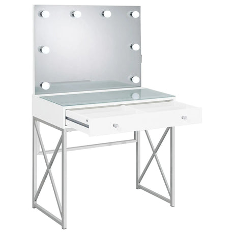 Eliza White and Chrome 2-piece Vanity Set with Hollywood Lighting by Coaster at Eve Furniture