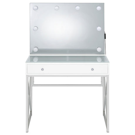 Eliza White and Chrome 2-piece Vanity Set with Hollywood Lighting by Coaster at Eve Furniture