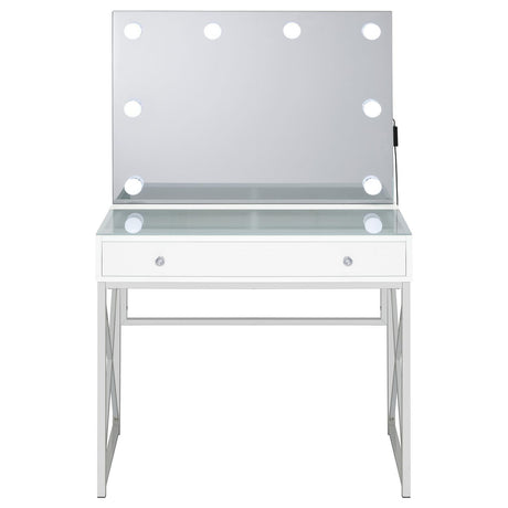 Eliza White and Chrome 2-piece Vanity Set with Hollywood Lighting by Coaster at Eve Furniture
