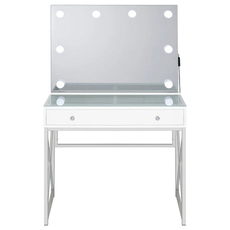 Eliza White and Chrome 2-piece Vanity Set with Hollywood Lighting by Coaster at Eve Furniture