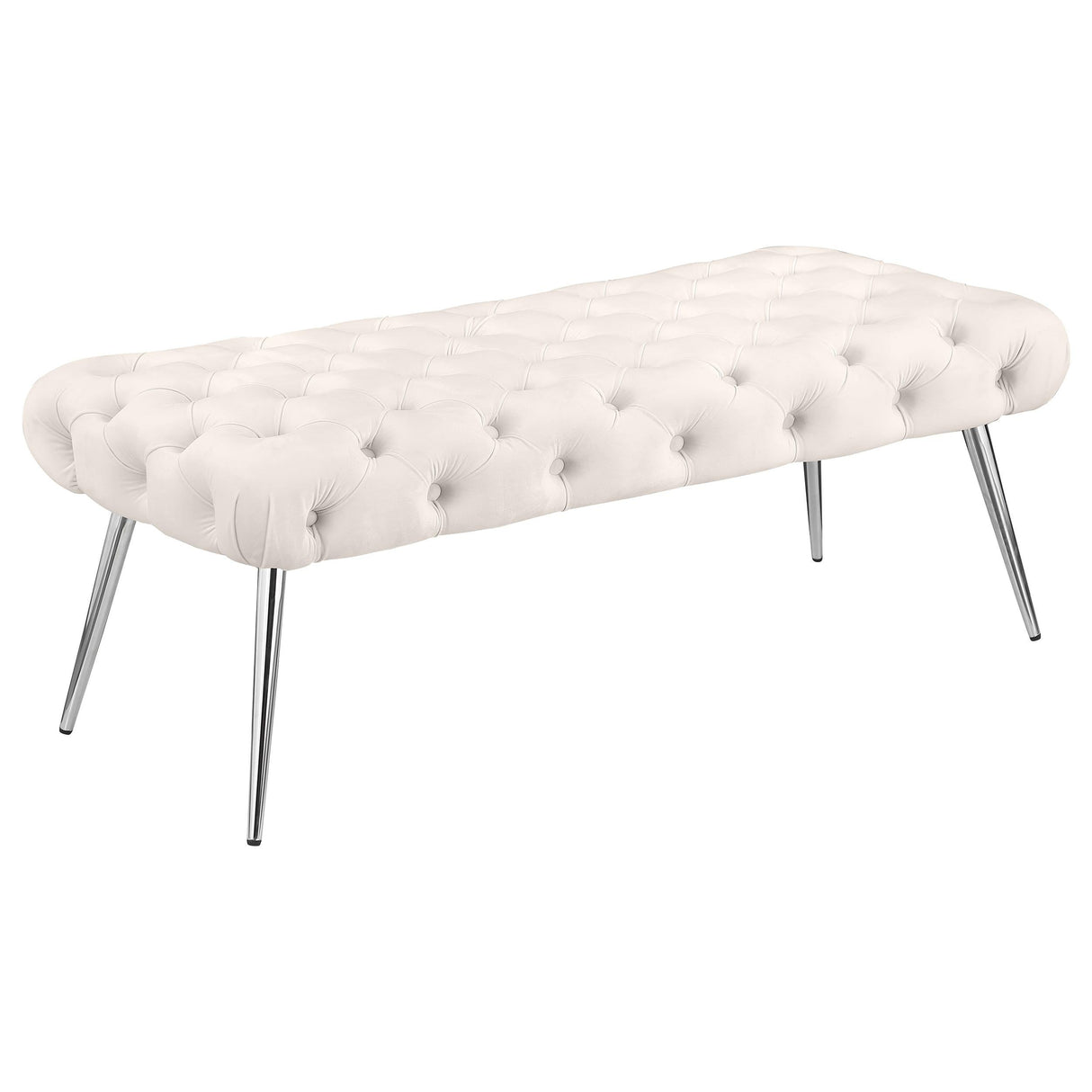 Ella Ivory Upholstered Tufted Bench Stainless Steel Legs by Coaster at Eve Furniture