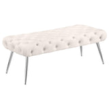 Ella Ivory Upholstered Tufted Bench Stainless Steel Legs by Coaster at Eve Furniture