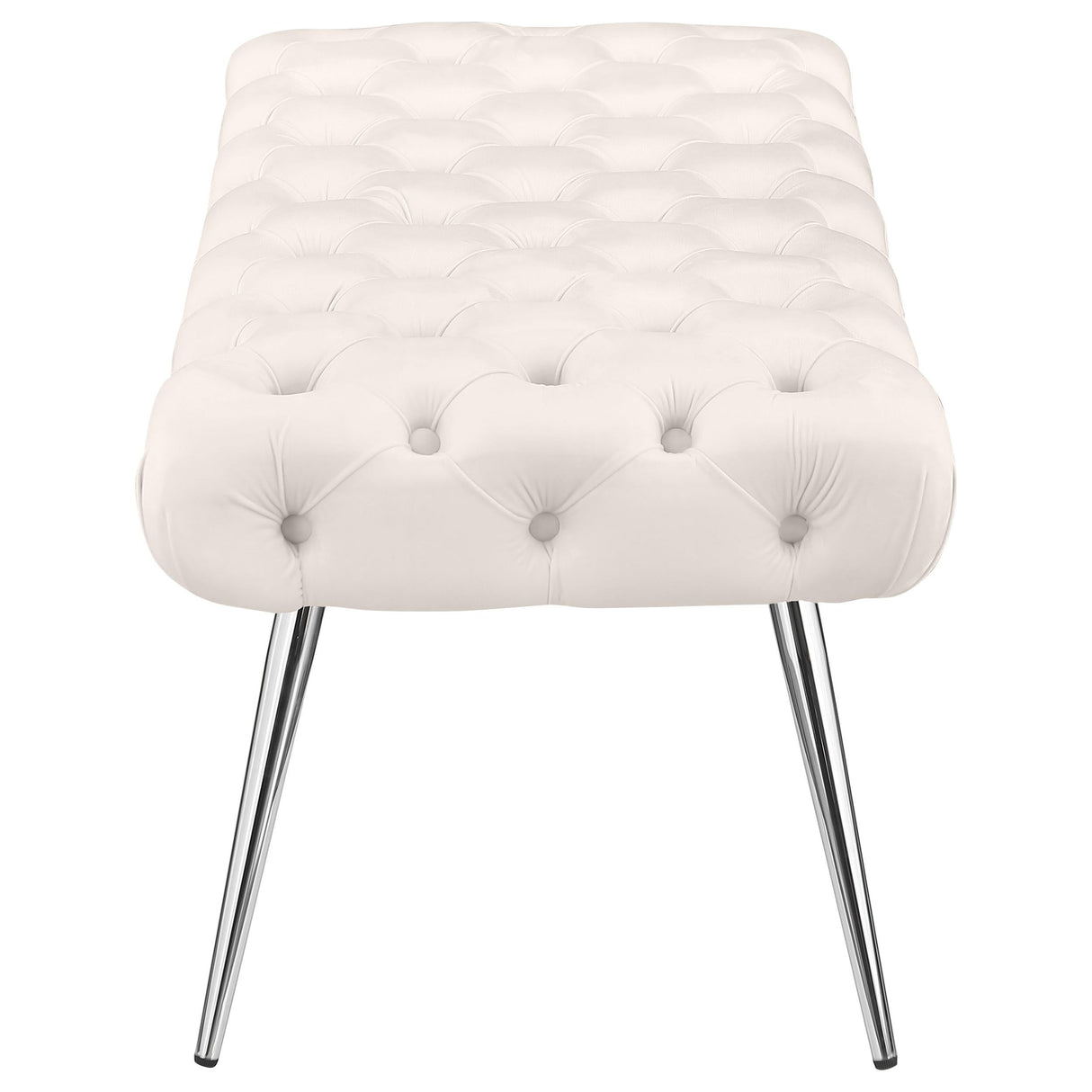 Ella Ivory Upholstered Tufted Bench Stainless Steel Legs by Coaster at Eve Furniture