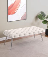 Ella Ivory Upholstered Tufted Bench Stainless Steel Legs by Coaster at Eve Furniture