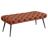 Ella Rust Upholstered Tufted Bench Stainless Steel Legs by Coaster at Eve Furniture