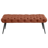 Ella Rust Upholstered Tufted Bench Stainless Steel Legs by Coaster at Eve Furniture