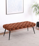 Ella Rust Upholstered Tufted Bench Stainless Steel Legs by Coaster at Eve Furniture