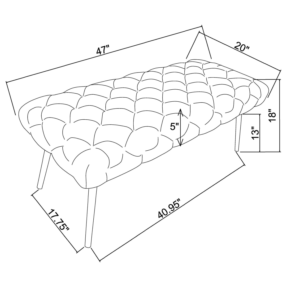 Ella Teal Upholstered Tufted Bench Stainless Steel Legs by Coaster at Eve Furniture