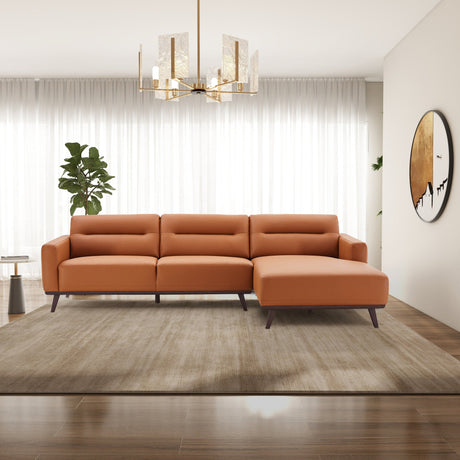 Ella L-Shaped Cognac PU Leather Right Sectional Couch by Ashcroft Imports at Eve Furniture
