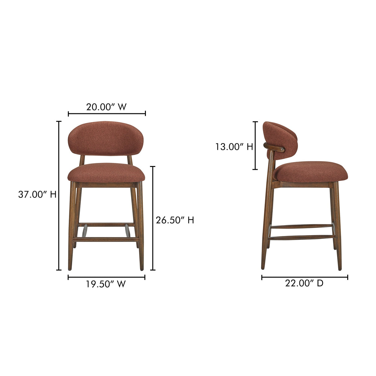 Ellie Rust Counter Stool by Moe's Home at Eve Furniture