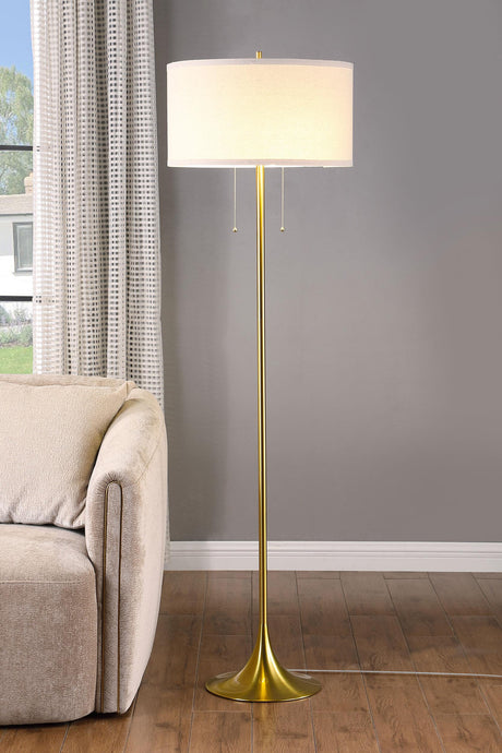 Elmira Gold 65-inch Drum Shade Metal Floor Lamp by Coaster at Eve Furniture