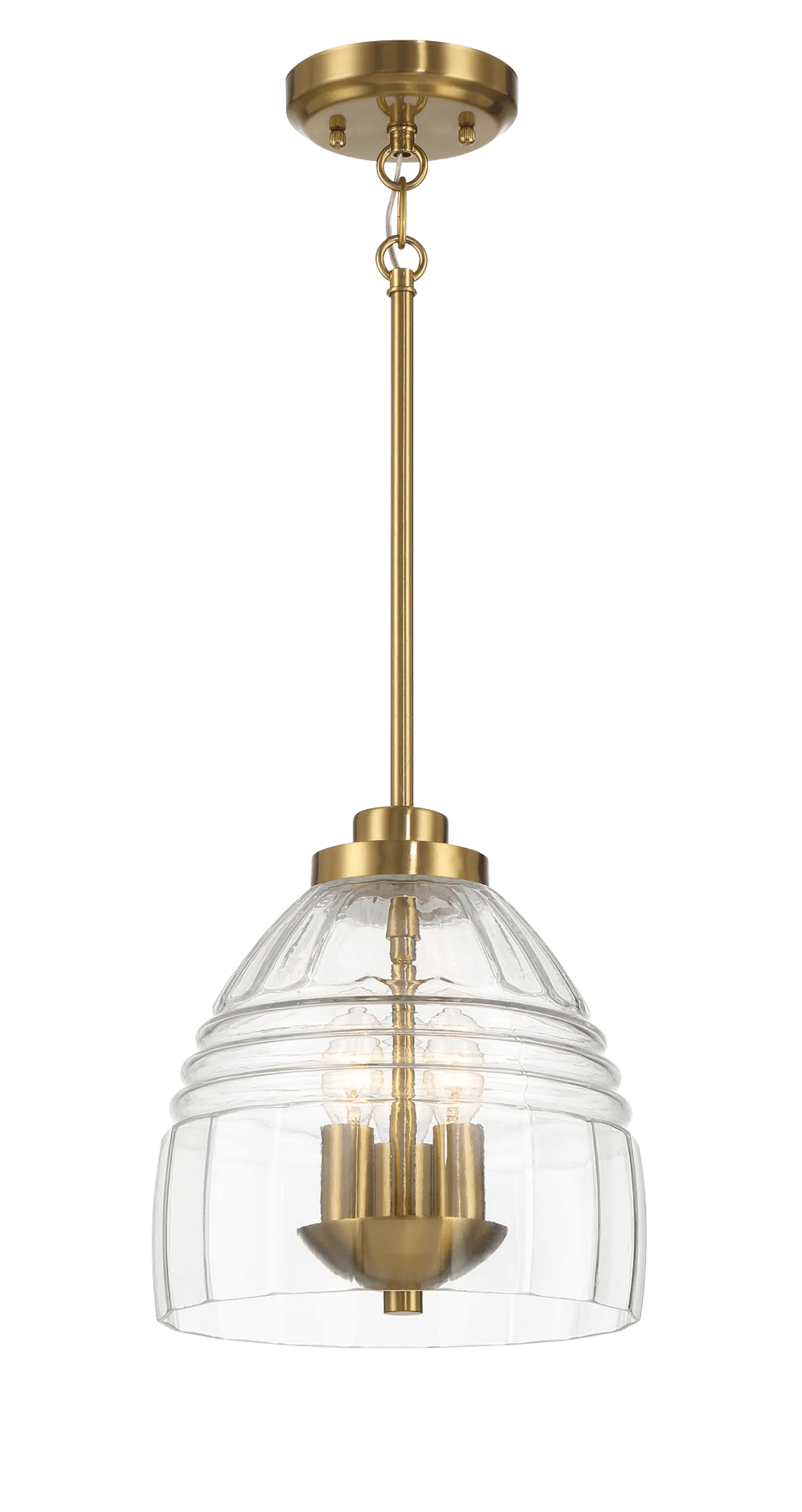 Ember Three Candle Lights Chain Pendant With Clear Glass - Satin Brass by Ashcroft Furniture at Eve Furniture